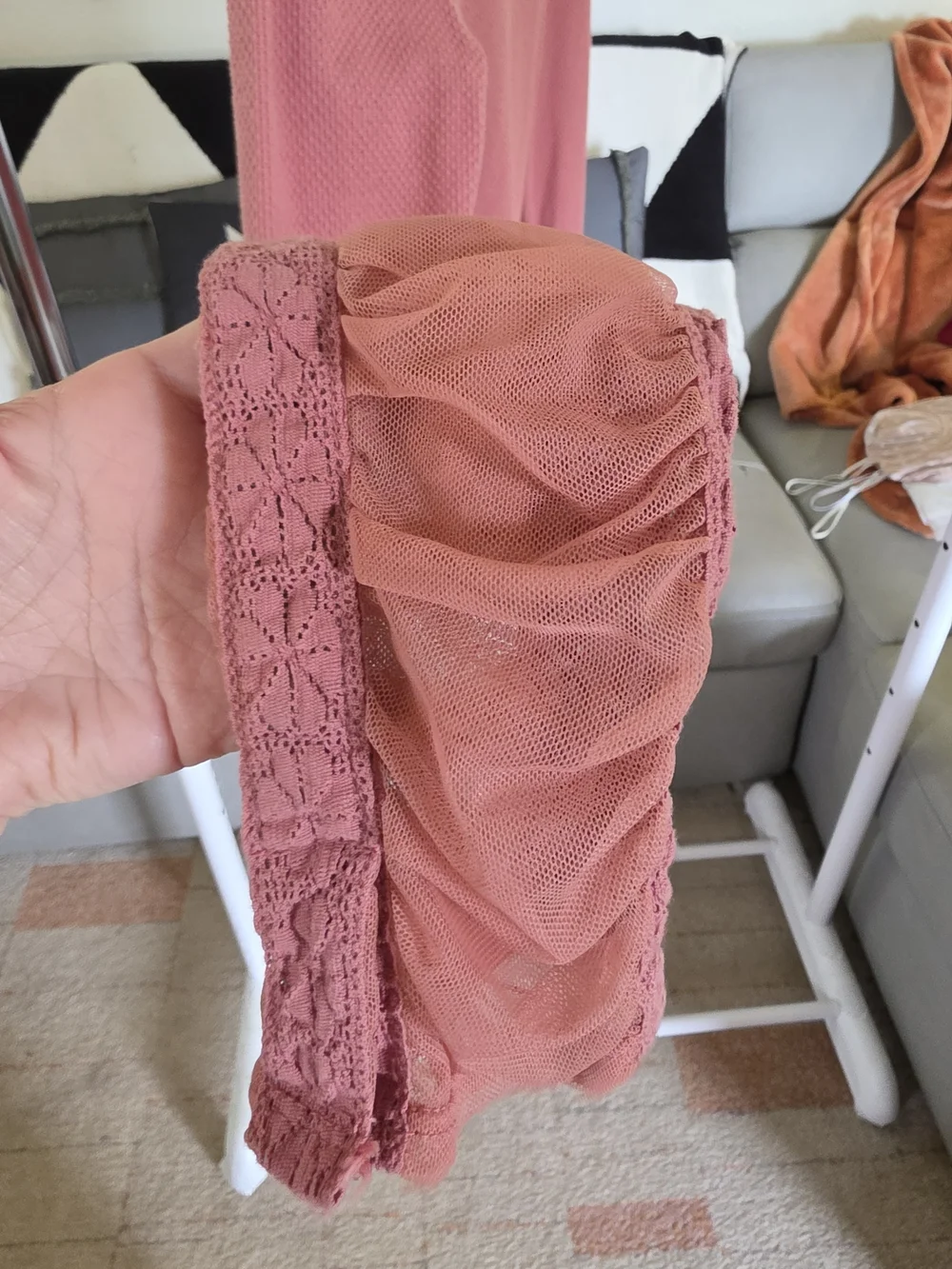 Free People Pink Thermal Knit Long Sleeve Top Ruched Boho Top Size L